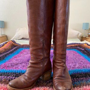 Lucky Brand Ritten Wide Calf Round Toe Leather Brown Knee High Boot US Size 7.5